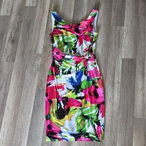 Ralph Lauren Multicolor Floral Print Fitted Midi Dress